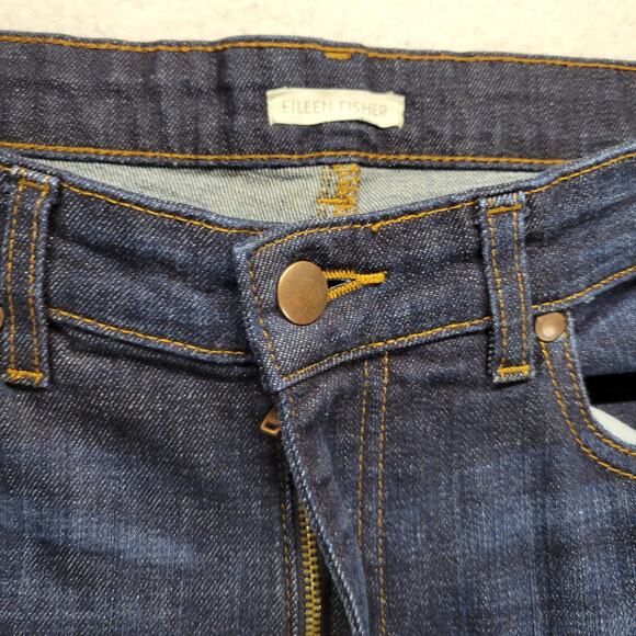 Eileen Fisher Jeans Womens 8 Dark Wash Raw Hem Organic Cotton Stretch Crop 31x27 - Picture 4 of 11